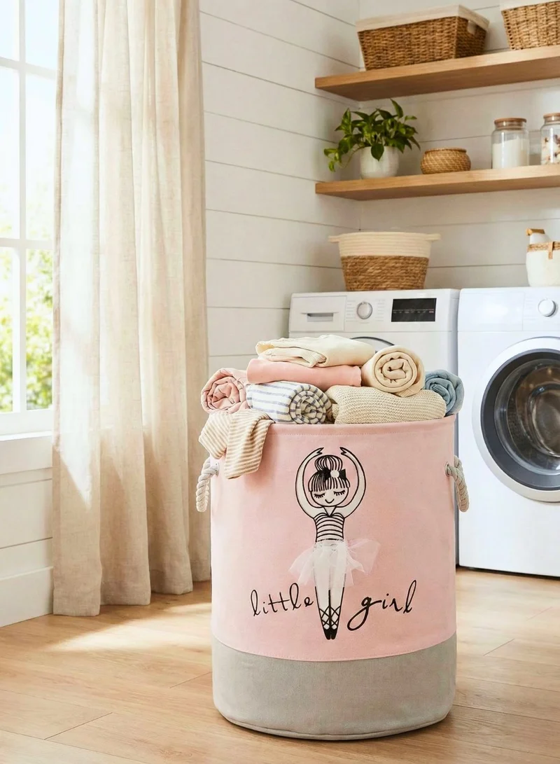 1Chase Ballerina Girl Kids Laundry Basket Canvas Storage Organizer – Ballerina Girl Design, Foldable Toy and Clothes Hamper with Handles  | Best Price UAE